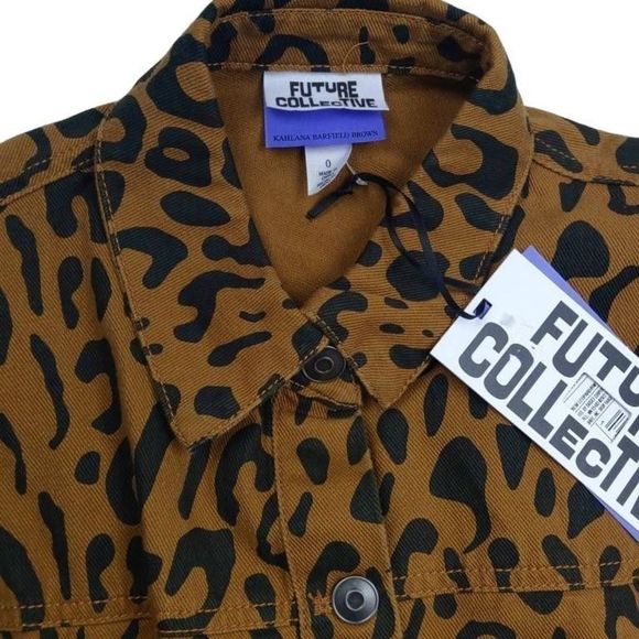 Future Collective Leopard Denim Utility Jacket 0 New - Picture 4 of 11